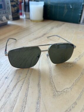 Gucci GG1676S Silver Navigator Sunglasses with Grey Lenses and Slim Bridge